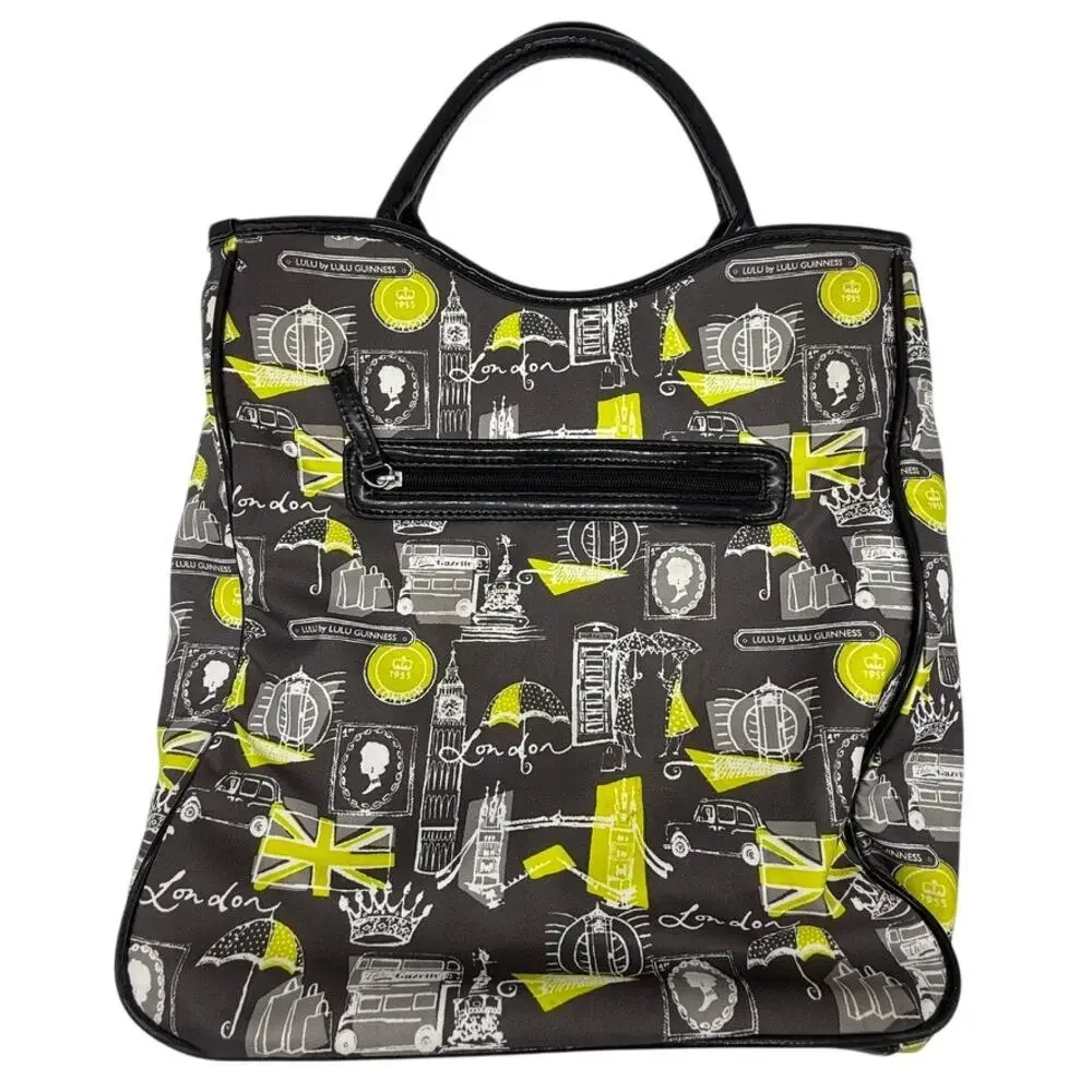 Lulu by Lulu Guinness London Print Tote Bag w/ Pouch Matching Black Yellow White - Picture 4 of 16